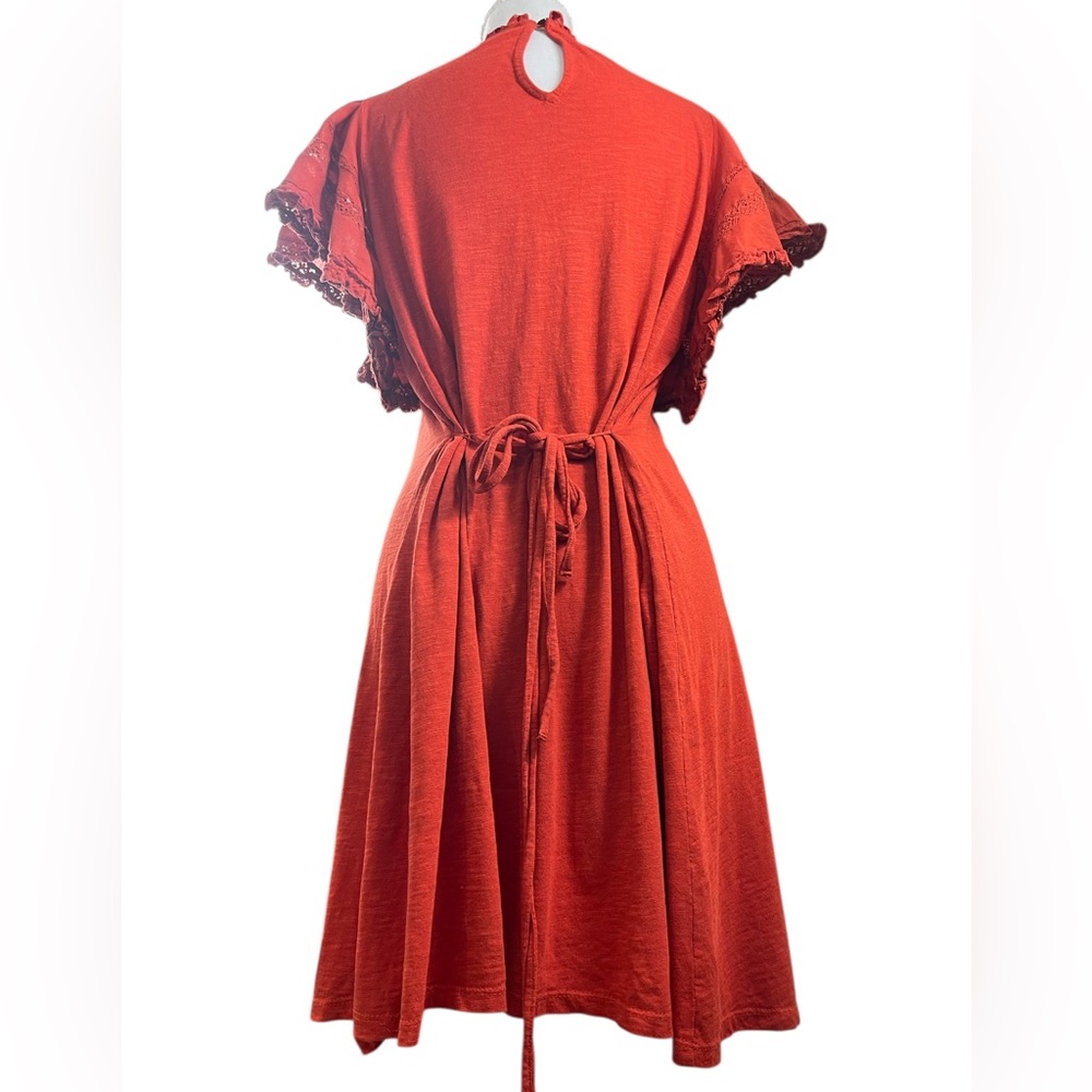Boden Ruffle Trim Detail Jersey Mini Dress Tomato Red Cotton Blend High Neck 10R - Picture 6 of 10